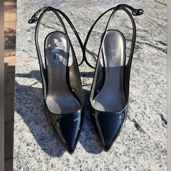 Nine West Tabitha Patent Leather Pump With Rhinestone Heel Sz 9.5 Like New Black - Picture 3 of 12